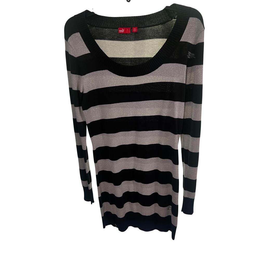 Vintage Y2K PUMA Black and Silver Long Sleeve Mini Dress Size Large